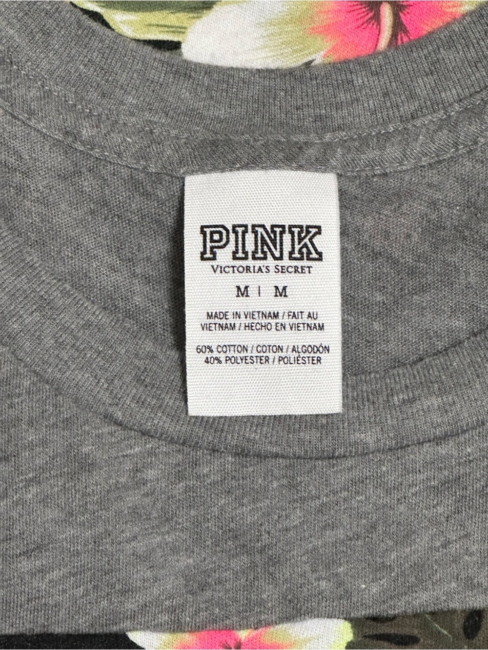 Victoria's Secret PINK Gray Tee with Pink & Green Floral Accents - Picture 2 of 5